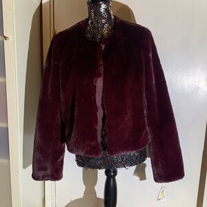 Plush Burgundy Faux Fur Jacket